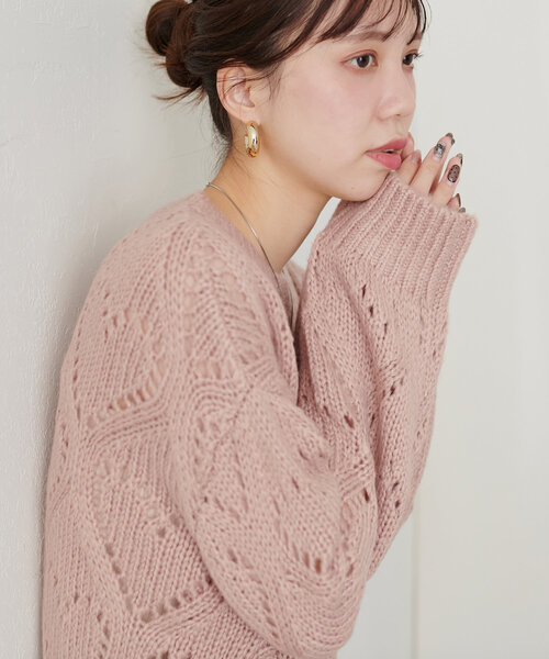 natural couture（ナチュラルクチュール）の「透かしハート柄ゆるニット（ニット/セーター・レディース・ライトグレー/ピンク/チャコールグレー/アイボリー・FREE）」の5枚目の写真