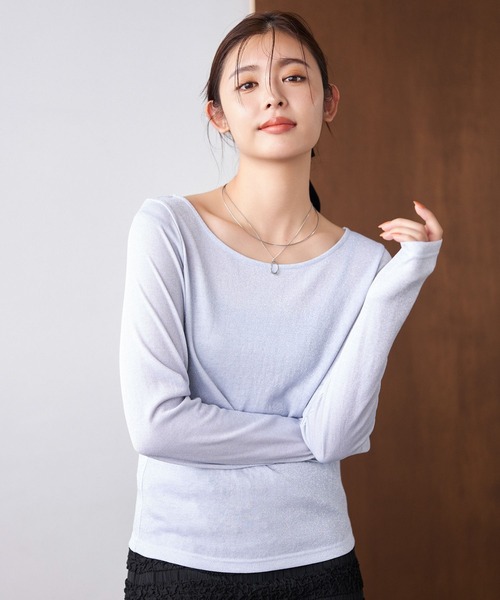 mysty woman（ミスティウーマン）の「ラメインナーカットプルオーバー　152017（Tシャツ/カットソー・レディース・ブラック/オフホワイト/シルバー・FREE）」の3枚目の写真