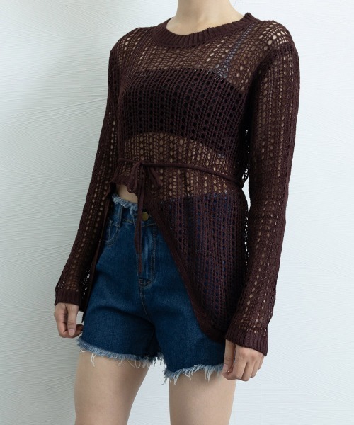 Miniministore(ミニミニストア)の「透かし編みニットトップス レディース長袖(ニット/セーター・レディース・ブラック/ベージュ/ブラウン・FREE)」の14枚目の写真