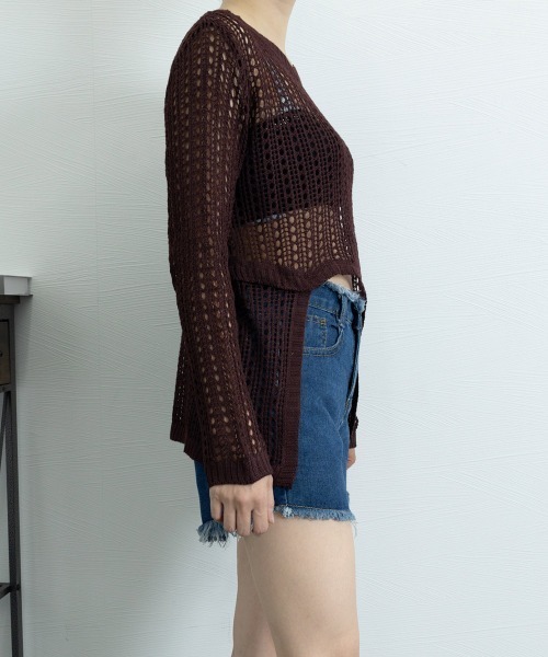 Miniministore(ミニミニストア)の「透かし編みニットトップス レディース長袖(ニット/セーター・レディース・ブラック/ベージュ/ブラウン・FREE)」の15枚目の写真