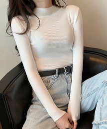 ハイネックワイドリブニット