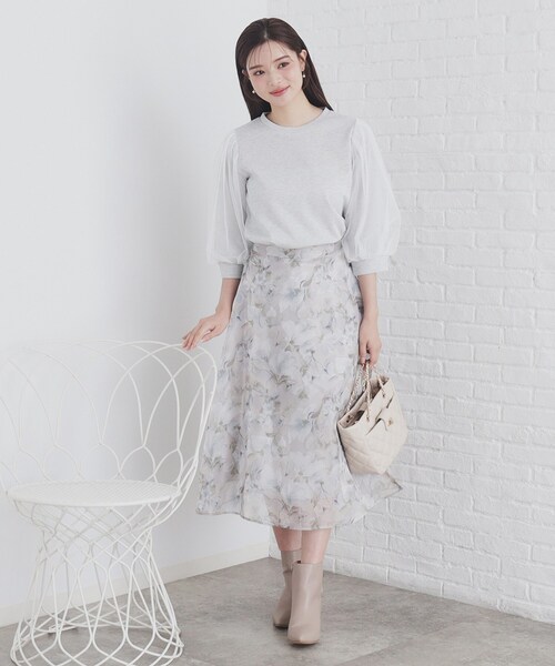 index（インデックス）の「◆チュールドッキングスリーブラメトップス【洗濯機洗い可】（Tシャツ/カットソー・レディース・ライトブルー/ブラック/グレー・40/38/42/36）」の5枚目の写真