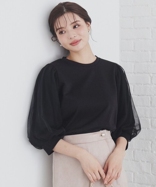 index（インデックス）の「◆チュールドッキングスリーブラメトップス【洗濯機洗い可】（Tシャツ/カットソー・レディース・ライトブルー/ブラック/グレー・40/38/42/36）」の8枚目の写真