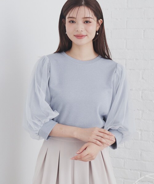 index（インデックス）の「◆チュールドッキングスリーブラメトップス【洗濯機洗い可】（Tシャツ/カットソー・レディース・ライトブルー/ブラック/グレー・40/38/42/36）」の12枚目の写真