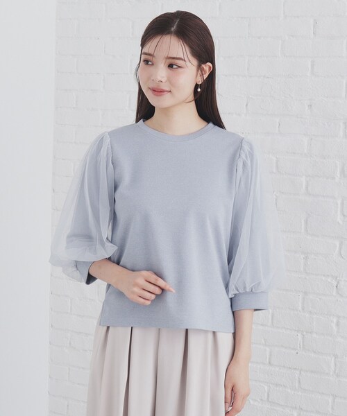 tシャツ ラメチュールドッキングカットソー「洗濯機で洗える」 レディース セール】チュールドッキングスリーブラメトップス【洗濯機洗い可