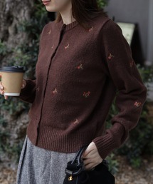 <ふわもち>フラワー刺繍ベーシックカーディガン