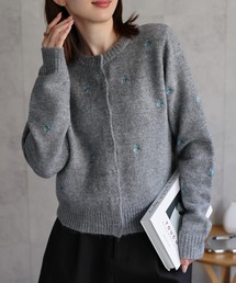 <ふわもち>フラワー刺繍ベーシックカーディガン