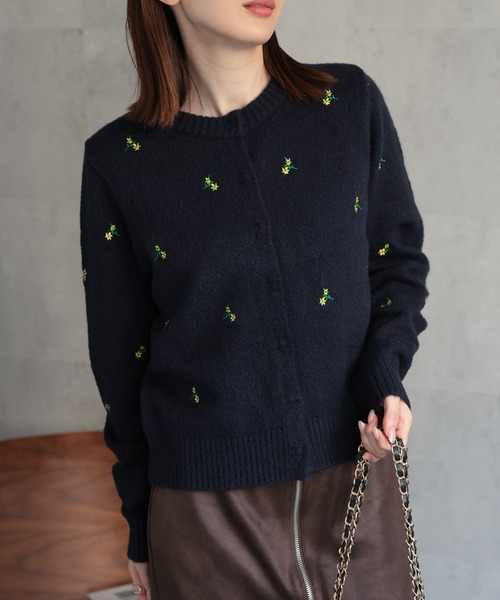 セール】＜ふわもち＞フラワー刺繍ベーシックカーディガン