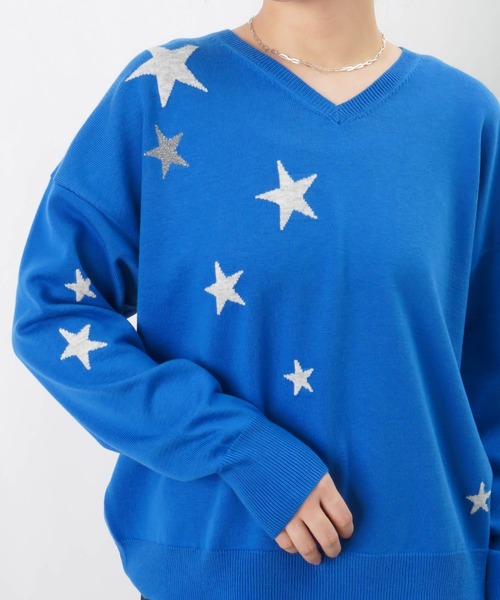 セール】LC/LLL 星Vネックニット / ウール混ジャガードニット（ニット