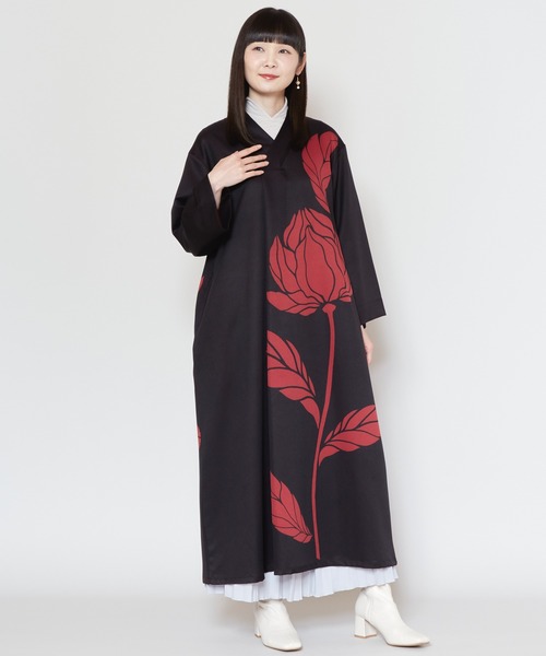 カヤ(カヤ)の「【カヤ】輪の花ワンピース(ワンピース・レディース・ホワイト×ブラック/スミクロ/パープル・FREE)」の6枚目の写真