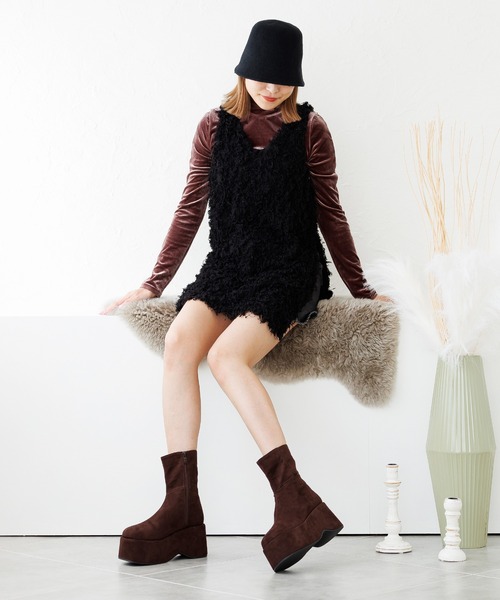 attagirl（アタガール）の「厚底ステッチショートブーツ（ブーツ・レディース・ブラウン/ブラック/ダークベージュ/ライトブラウン・S/M/L/LL）」の21枚目の写真