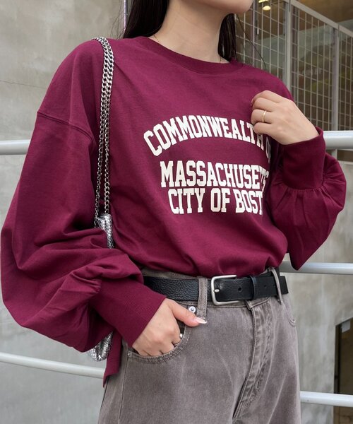 CIAOPANIC TYPY（チャオパニックティピー）の「USAコットンプリント袖ボリュームスリーブロゴロンTee（Tシャツ/カットソー・レディース・ホワイト/チャコールグレー/ネイビー/レッド系その他/グレー系その他/ブルー/ピンク・ONE SIZE）」の7枚目の写真