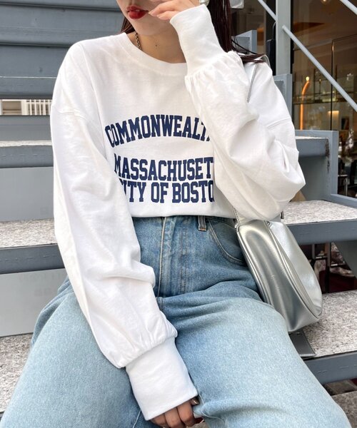 CIAOPANIC TYPY（チャオパニックティピー）の「USAコットンプリント袖ボリュームスリーブロゴロンTee（Tシャツ/カットソー・レディース・ホワイト/チャコールグレー/ネイビー/レッド系その他/グレー系その他/ブルー/ピンク・ONE SIZE）」の8枚目の写真