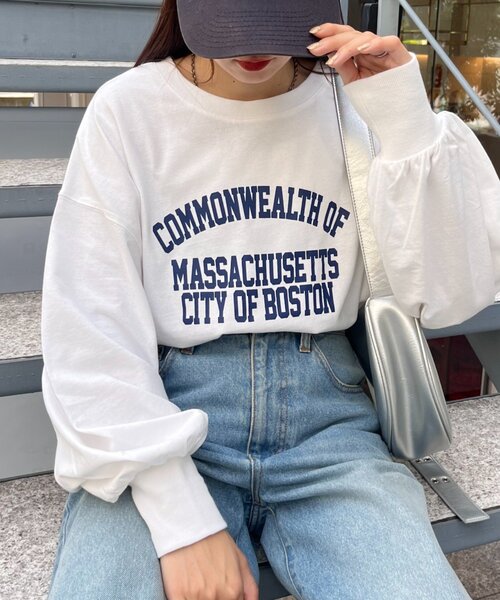 CIAOPANIC TYPY（チャオパニックティピー）の「USAコットンプリント袖ボリュームスリーブロゴロンTee（Tシャツ/カットソー・レディース・ホワイト/チャコールグレー/ネイビー/レッド系その他/グレー系その他/ブルー/ピンク・ONE SIZE）」の9枚目の写真