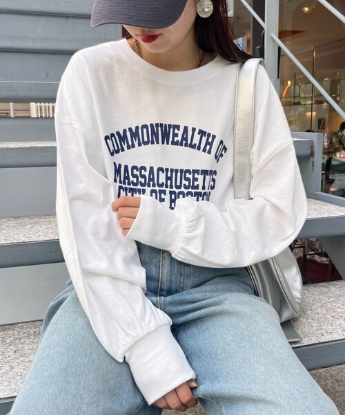 CIAOPANIC TYPY（チャオパニックティピー）の「USAコットンプリント袖ボリュームスリーブロゴロンTee（Tシャツ/カットソー・レディース・ホワイト/チャコールグレー/ネイビー/レッド系その他/グレー系その他/ブルー/ピンク・ONE SIZE）」の10枚目の写真