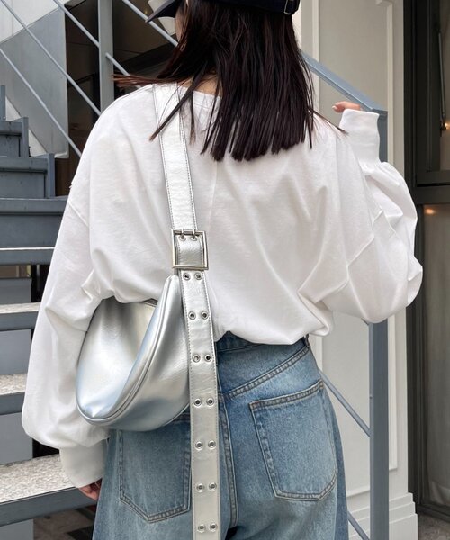 CIAOPANIC TYPY（チャオパニックティピー）の「USAコットンプリント袖ボリュームスリーブロゴロンTee（Tシャツ/カットソー・レディース・ホワイト/チャコールグレー/ネイビー/レッド系その他/グレー系その他/ブルー/ピンク・ONE SIZE）」の11枚目の写真