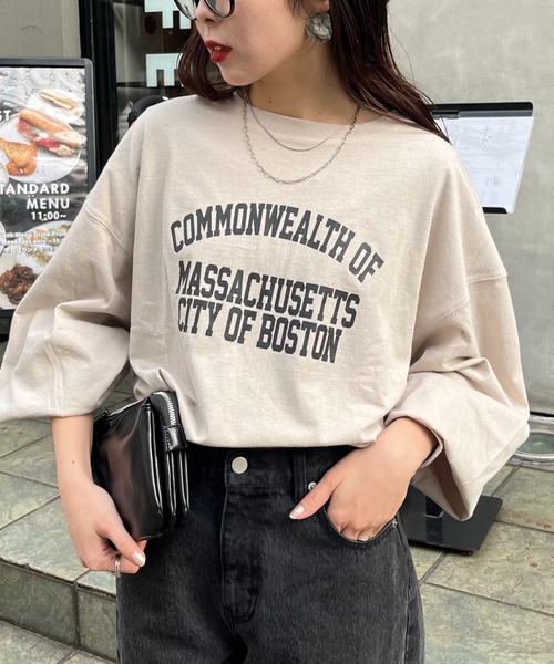 CIAOPANIC TYPY（チャオパニックティピー）の「USAコットンプリント袖ボリュームスリーブロゴロンTee（Tシャツ/カットソー・レディース・ホワイト/チャコールグレー/ネイビー/レッド系その他/グレー系その他/ブルー/ピンク・ONE SIZE）」の3枚目の写真