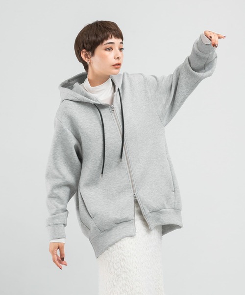 ELENDEEK（エレンディーク）の「ELENDEEK　TUCK HEM ZIP HOODIE（パーカー・レディース・グレー/チャコールグレー・FREE）」の5枚目の写真