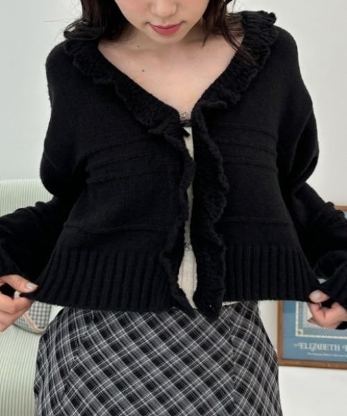 FRILL 黒 フリル付きボレロ（カーディガン） 長袖 Birthday room（バースデイルーム）の「フリルカラーフックカーデ