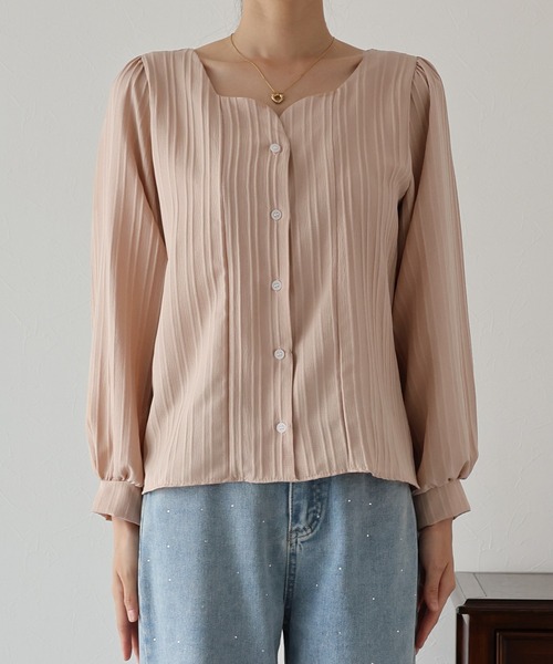 ブラウス シャツ HEART NECK MINIMAL JACKET/ハートネックミニマルジャケット レディース Emsexcite ブラウス シャツ ハートシアーSH レディース