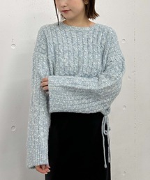 ラメメランジケーブルドロストニット