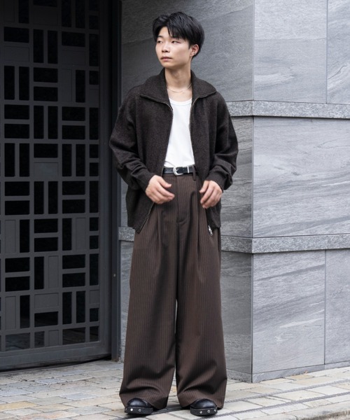 2タック　ワイドストレート　ストライプ　スラックス　sinss s ブラック Two tuck wide straight stripe slacks / 2タックワイド