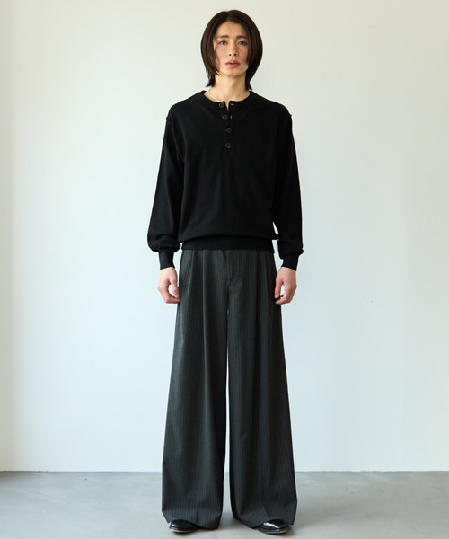 Two tuck wide straight stripe slacks / 2タックワイドストレート