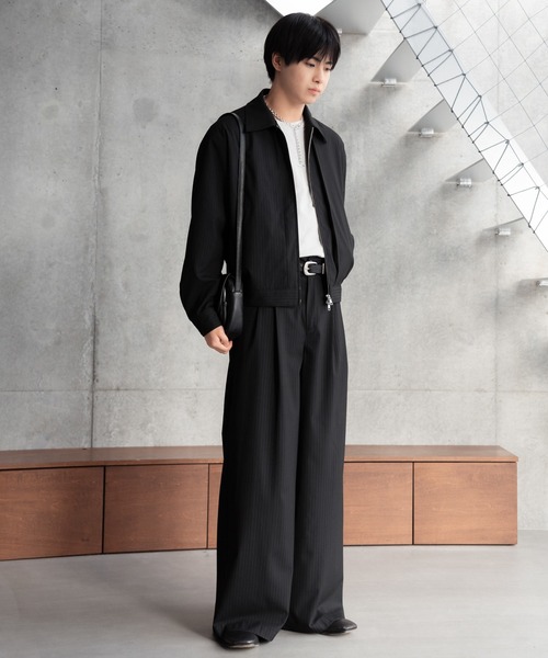 Two tuck wide straight stripe slacks / 2タックワイドストレート
