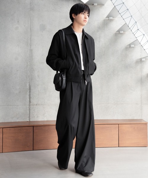 Two tuck wide straight stripe slacks / 2タックワイドストレート