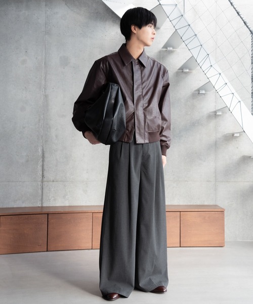 Two tuck wide straight stripe slacks / 2タックワイドストレート