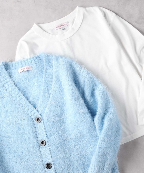 Right-on（ライトオン）の「【VIVIAN BLUE】ニットカーデレイヤード（カーディガン/ボレロ・キッズ・サックスブルー/ピンク・130/140/150/160）」の2枚目の写真