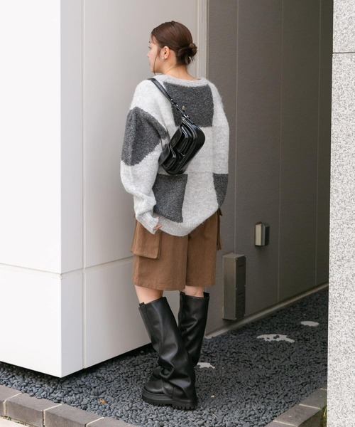 KBF（ケイビーエフ）の「ブロックチェックニット（ニット/セーター・レディース・ベージュ系その他/ホワイト系その他/グレー系その他・ONE）」の10枚目の写真