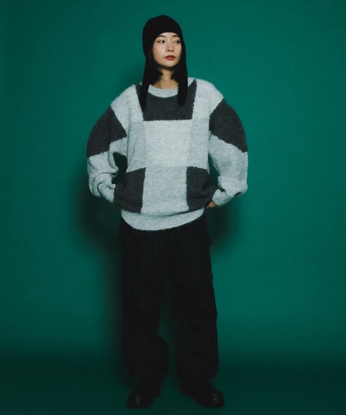 KBF（ケイビーエフ）の「ブロックチェックニット（ニット/セーター・レディース・ベージュ系その他/ホワイト系その他/グレー系その他・ONE）」の16枚目の写真