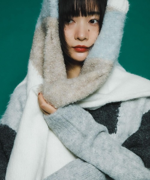 KBF（ケイビーエフ）の「ブロックチェックニット（ニット/セーター・レディース・ベージュ系その他/ホワイト系その他/グレー系その他・ONE）」の18枚目の写真