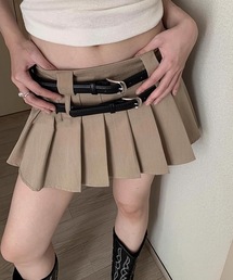 SANSeLF | 【LONSLAN】 ダブルベルトプリーツミニスカート sanwl24a048(スカート)