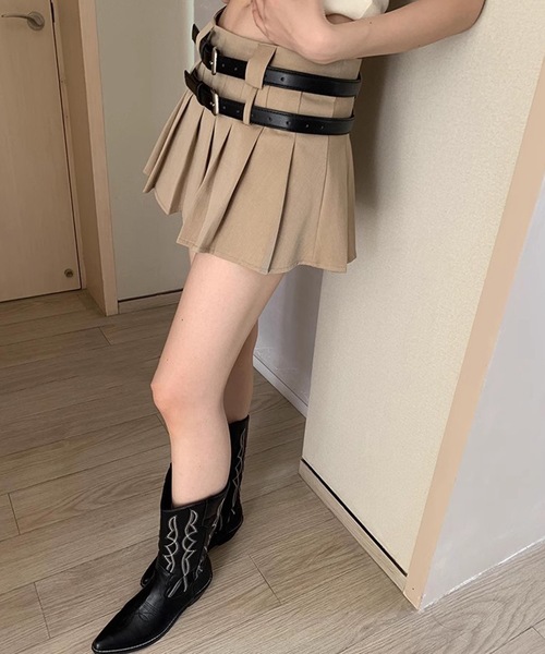 SANSeLF（サンセルフ）の「【LONSLAN】 ダブルベルトプリーツミニスカート sanwl24a048（スカート・レディース・ベージュ/ブラック・M/S）」の15枚目の写真