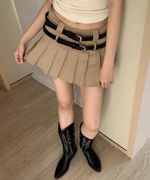 SANSeLF（サンセルフ）の「【LONSLAN】 ダブルベルトプリーツミニスカート sanwl24a048（スカート・レディース・ベージュ/ブラック・M/S）」の22枚目の写真