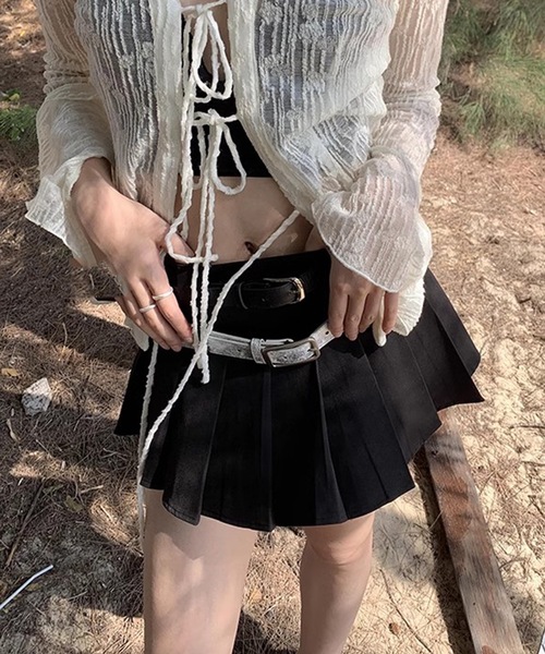 SANSeLF（サンセルフ）の「【LONSLAN】 ダブルベルトプリーツミニスカート sanwl24a048（スカート・レディース・ベージュ/ブラック・M/S）」の14枚目の写真