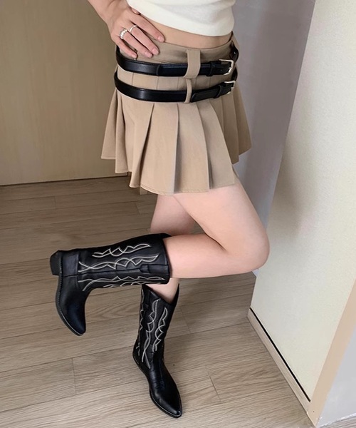 SANSeLF（サンセルフ）の「【LONSLAN】 ダブルベルトプリーツミニスカート sanwl24a048（スカート・レディース・ベージュ/ブラック・M/S）」の21枚目の写真