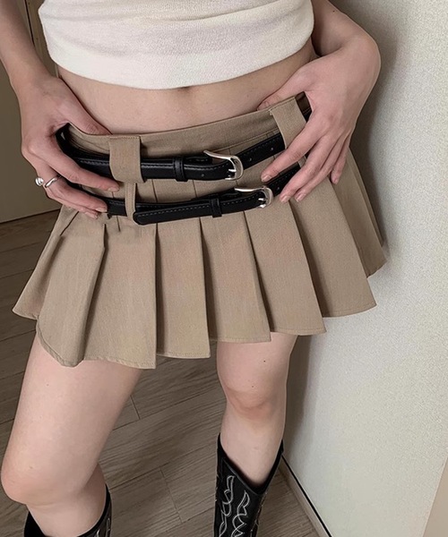 SANSeLF（サンセルフ）の「【LONSLAN】 ダブルベルトプリーツミニスカート sanwl24a048（スカート・レディース・ベージュ/ブラック・M/S）」の13枚目の写真