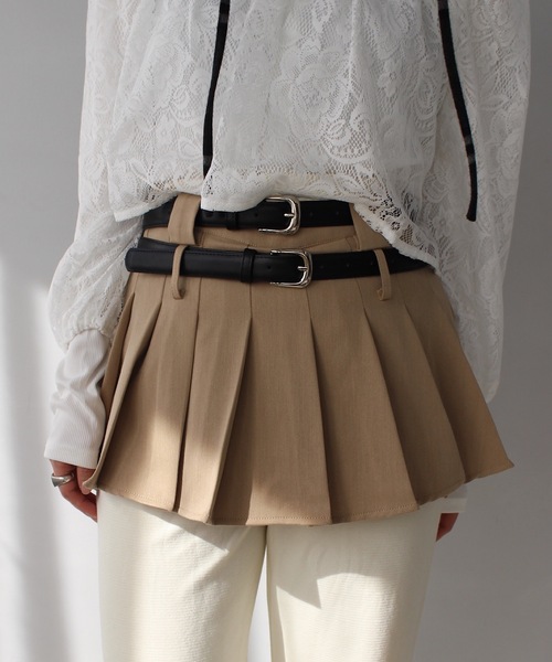 SANSeLF（サンセルフ）の「【LONSLAN】 ダブルベルトプリーツミニスカート sanwl24a048（スカート・レディース・ベージュ/ブラック・M/S）」の4枚目の写真