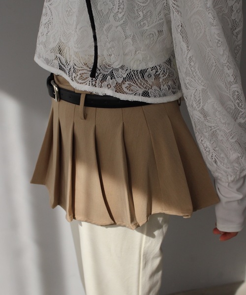 SANSeLF（サンセルフ）の「【LONSLAN】 ダブルベルトプリーツミニスカート sanwl24a048（スカート・レディース・ベージュ/ブラック・M/S）」の5枚目の写真