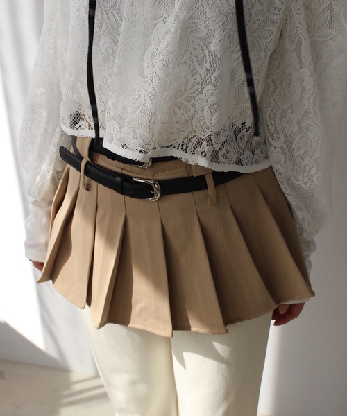 SANSeLF（サンセルフ）の「【LONSLAN】 ダブルベルトプリーツミニスカート sanwl24a048（スカート・レディース・ベージュ/ブラック・M/S）」の6枚目の写真