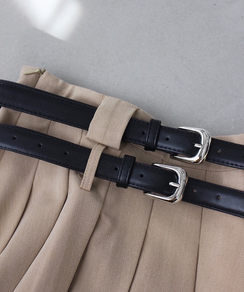 SANSeLF（サンセルフ）の「【LONSLAN】 ダブルベルトプリーツミニスカート sanwl24a048（スカート・レディース・ベージュ/ブラック・M/S）」の10枚目の写真