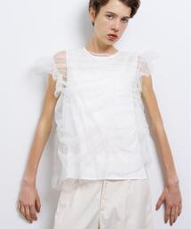 LANVIN フリル付きノースリーブチュニック ティール　新品未使用♡ LANVIN フリル付きノースリーブチュニック ティール 新品未使用