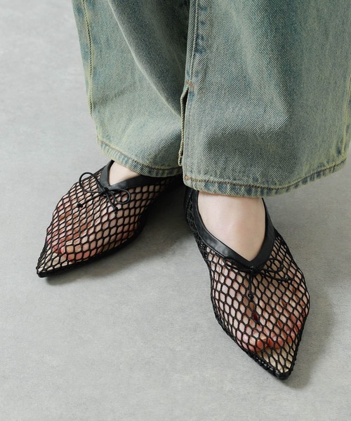 SENSE OF PLACE by URBAN RESEARCH（センスオブプレイスバイアーバンリサーチ）の「メッシュポインテッドシューズ（バレエシューズ・レディース・アイボリー/ブラック・SMALL/MEDIUM/LARGE）」の13枚目の写真