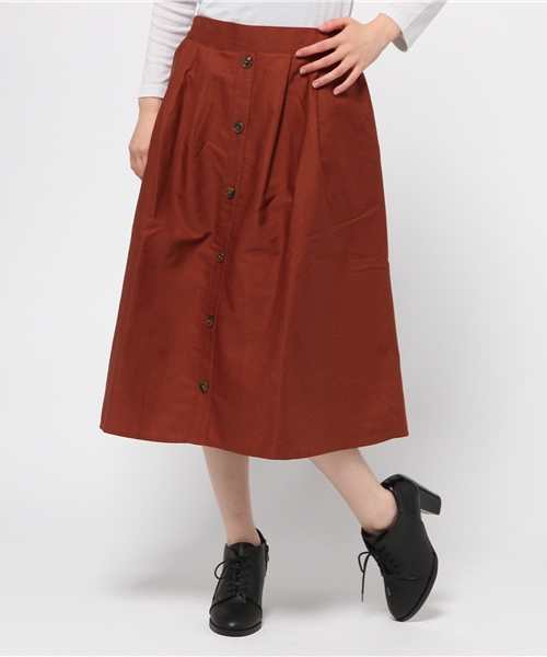 earth music&ecology（アースミュージックアンドエコロジー）の「フロントボタンミディスカート（スカート・レディース・ブラック/カーキ/ウッド/キャメル・FREE）」の9枚目の写真