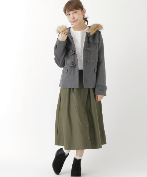 earth music&ecology（アースミュージックアンドエコロジー）の「フロントボタンミディスカート（スカート・レディース・ブラック/カーキ/ウッド/キャメル・FREE）」の5枚目の写真