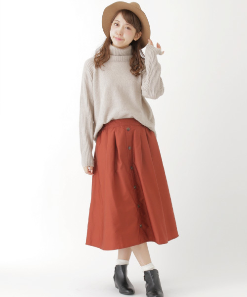 earth music&ecology（アースミュージックアンドエコロジー）の「フロントボタンミディスカート（スカート・レディース・ブラック/カーキ/ウッド/キャメル・FREE）」の6枚目の写真