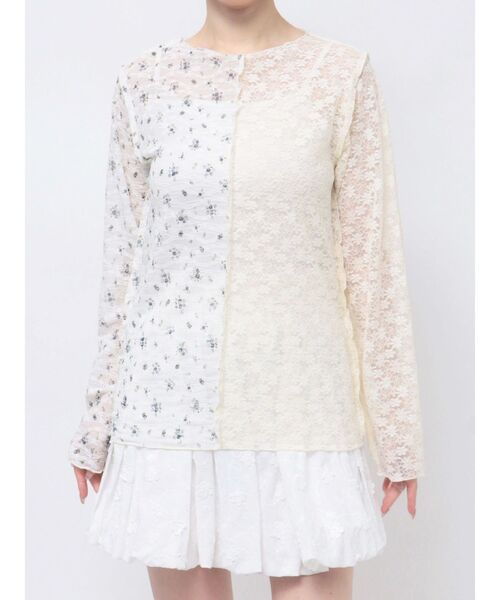 merry jenny(メリージェニー)の「レースコンビメロウTOPS(Tシャツ/カットソー・レディース・ピンク/アイボリー/オフホワイト・FREE)」の6枚目の写真